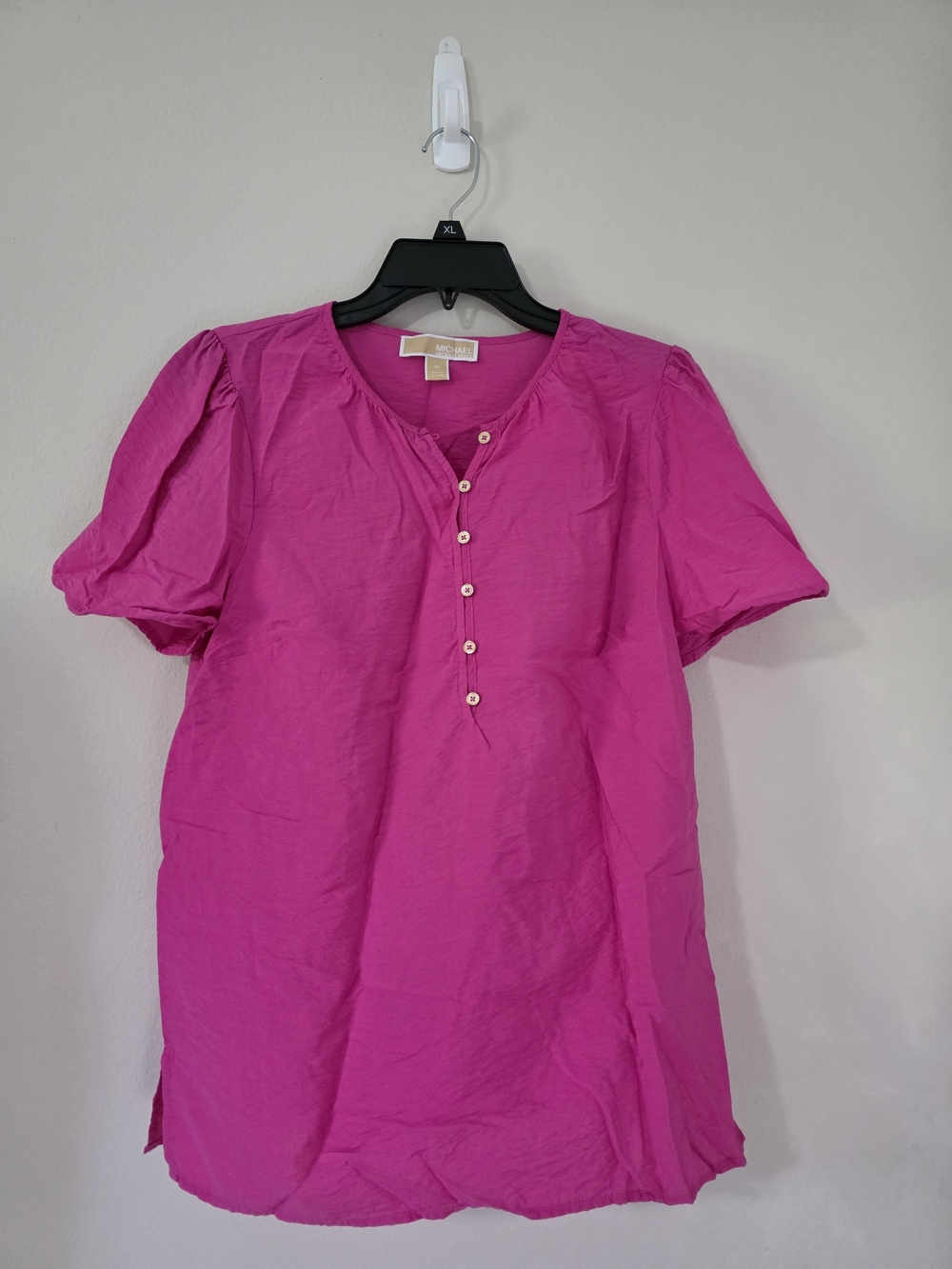 Michael Kors Fuchsia Pink Short Sleeve Henley Top